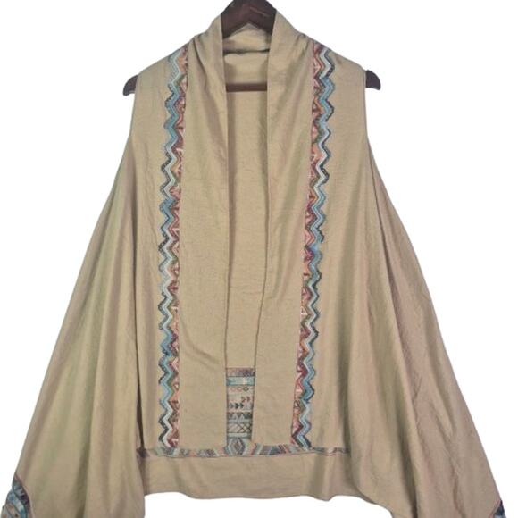 DO EVERYTHING IN LOVE Embroidered No Sleeve Boho Kimono OSFM - Picture 2 of 12